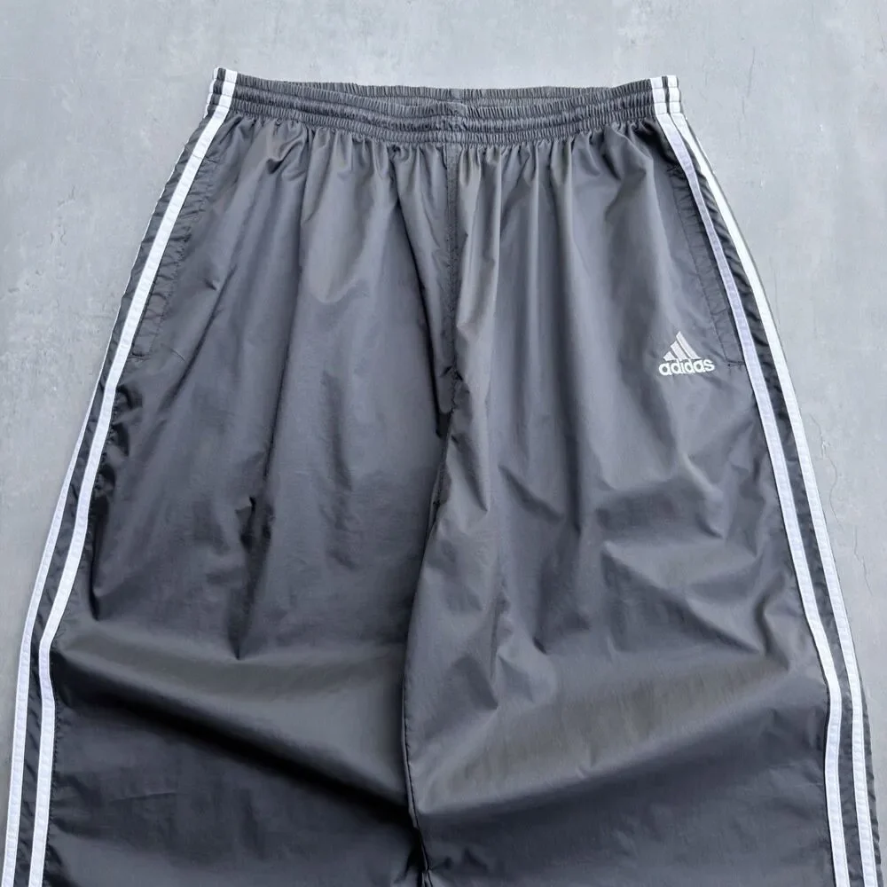 Vintage Adidas Track Pants Mens Medium Black Nylon Tapered 3 Stripes Zip Legs